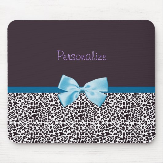 名前と粋なヒョウのプリントそして一流 マウスパッド (正面)