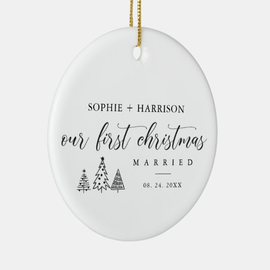 名前と結婚した日付の初めてのクリスマス セラミックオーナメント (右)