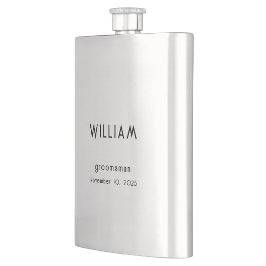 名前と結婚式での役割が入った、世界に一つだけの groom へのギフト フラスク (左)