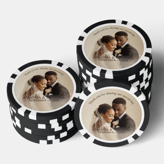 名前と結婚式の日付入りフォトギフト ポーカーチップ (積み重ね)
