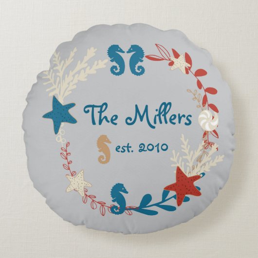 名前と結婚日が入ったオリジナルの枕 ラウンドクッション (正面)