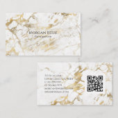 名前と職業、QRコード、白と金ゴールド大理石 名刺 (正面/裏面)