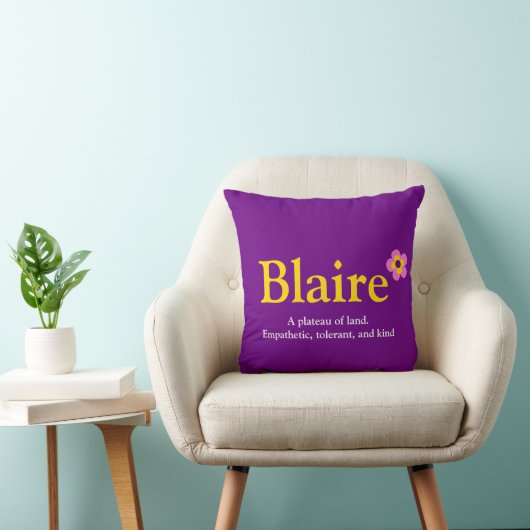 名前と花文字紫桃色の黄色い枕 クッション (椅子)