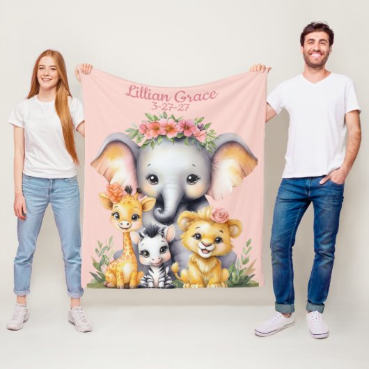 名前と誕生日カスタムサファリ子供部屋 フリースブランケット (インサイチュ)