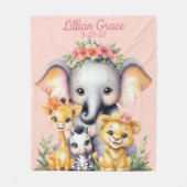 名前と誕生日カスタムサファリ子供部屋 フリースブランケット (正面)