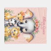 名前と誕生日カスタムサファリ子供部屋 フリースブランケット (正面(横))