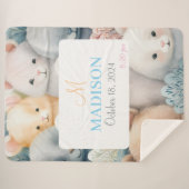 名前と誕生日付きカスタマイズ可能なパステル動物 シェルパブランケット (正面(横))