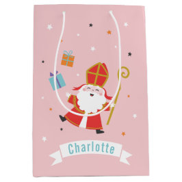 名前と贈り物が付いたかわいいシンタークラース ミディアムペーパーバッグ