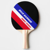 名前と赤い青のストライプテニスクール。 卓球ラケット (正面)