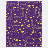 名前と金ゴールドのハートすべての紫のタイポグラフィ フリースブランケット (正面)