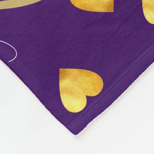 名前と金ゴールドのハートすべての紫のタイポグラフィ フリースブランケット (角)