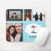 名前と青いパターンのカップルの写真コラージュ マウスパッド (マウス)
