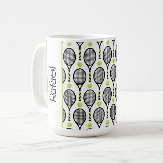 🎾名前と黒と緑のテニス🎾白 コーヒーマグカップ (正面左)