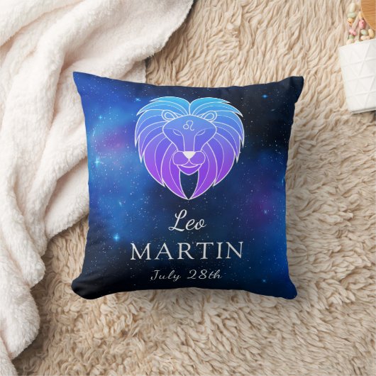 名前と〔占星術の〕十二宮図のサインLeoギフト装飾用クッション クッション (ブランケット)