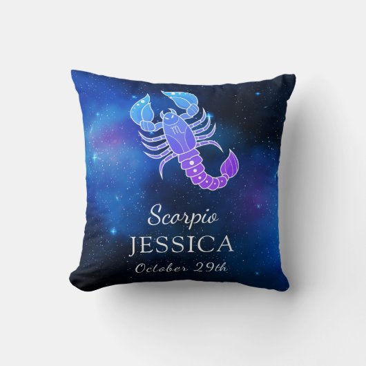 名前と〔占星術の〕十二宮図記号蠍座ギフト装飾用クッション クッション (正面)