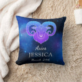 名前と〔占星術の〕十二宮図記号Ariesギフト装飾用クッション クッション (ブランケット)