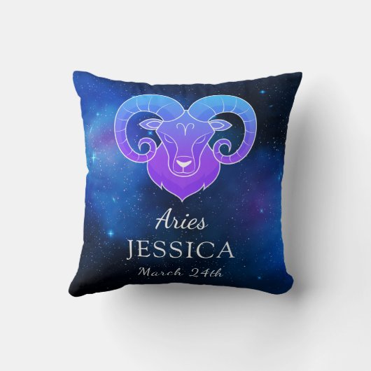 名前と〔占星術の〕十二宮図記号Ariesギフト装飾用クッション クッション (裏面)