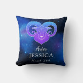 名前と〔占星術の〕十二宮図記号Ariesギフト装飾用クッション クッション (正面)