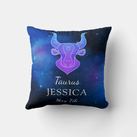 名前と〔占星術の〕十二宮図記号Taurusギフト装飾用クッション クッション (裏面)