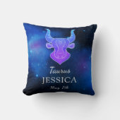 名前と〔占星術の〕十二宮図記号Taurusギフト装飾用クッション クッション (正面)