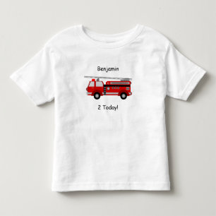 名前と"2 Today!"の幼児の消防車Tシャツ トドラーTシャツ