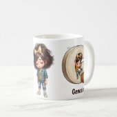 名前とGの眠そうな朝のチェックキャラ コーヒーマグカップ (正面右)