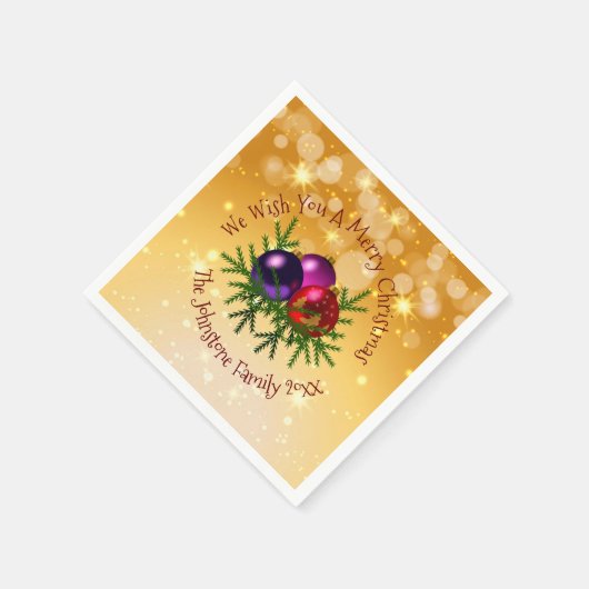 名前に一致するクリスマスを金ゴールドカクテルナップに追加 スタンダードカクテルナプキン (角)