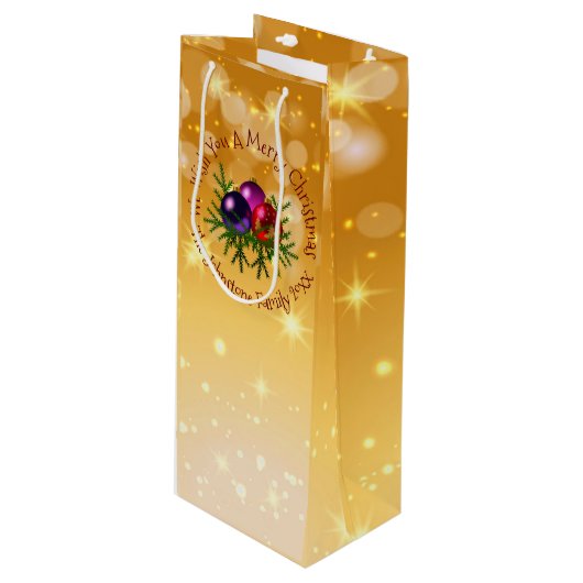 名前に一致するクリスマスを金ゴールドワイン抱き枕に追加 ワインギフトバッグ (正面アングル)