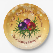 名前に一致するクリスマスを金ゴールド9"紙プレートに追加