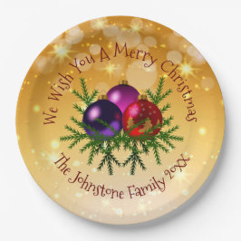 名前に一致するクリスマスを金ゴールド9"紙プレートに追加 ペーパープレート