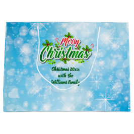 名前に一致するメリークリスマスブルー大きいギフトを追加 ラージペーパーバッグ