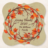 名前に一致する感謝祭の秋のブラケットを追加 ペーパーコースター (正面)