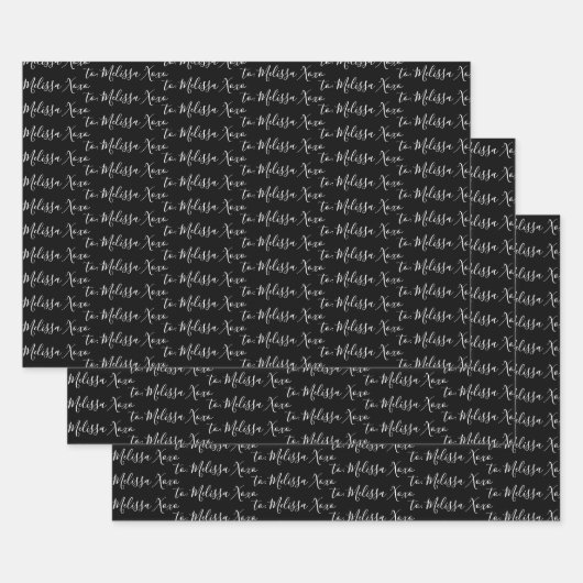 名前に合わせて手モダン書き（黒） ラッピングペーパーシート (セット)