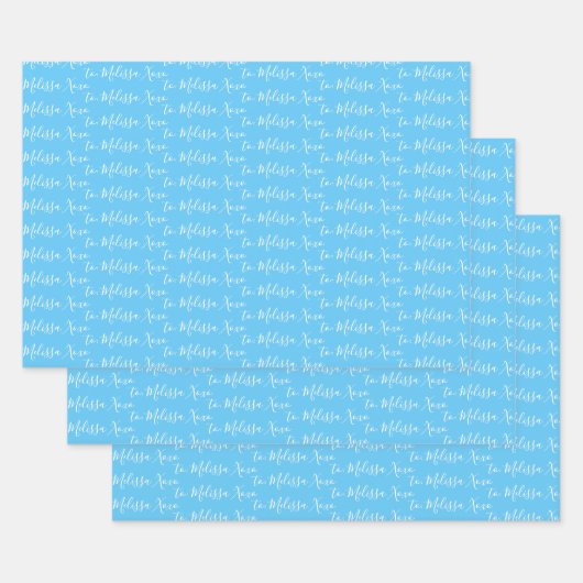 名前に手書きモダンライトブルー ラッピングペーパーシート (セット)