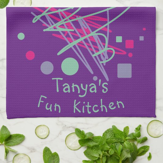 名前のおもしろいキッチンピンクパープルティール(緑がかった色)シェイプメドレー キッチンタオル (折り畳み)