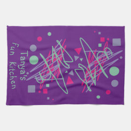 名前のおもしろいキッチンピンクパープルティール（緑がかった色）シェイプメドレー キッチンタオル