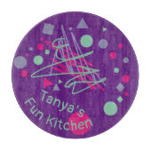 名前のおもしろいキッチンメドレピンクパープルティール（緑がかった色）シェイプ カッティングボード (正面)