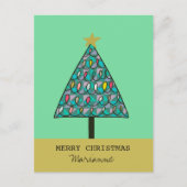 名前のお洒落付いたライト付きクリスマスツリー ポストカード (正面)