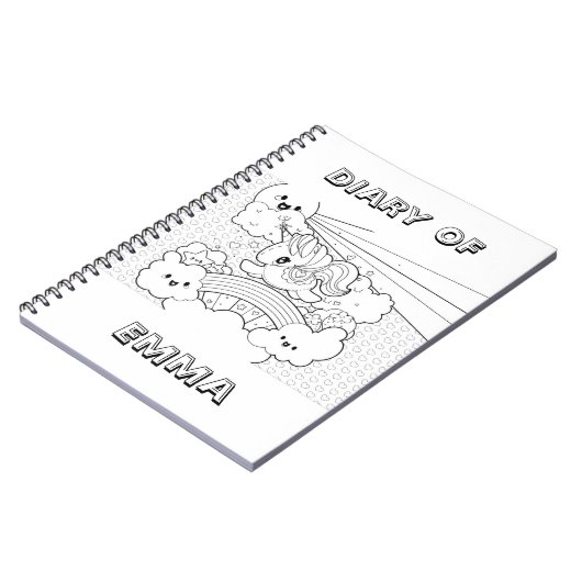 名前のかわいいかわいいのユニコーンの着色の上表紙 ノートブック (左側)