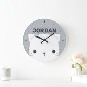 . .名前のかわいいパーソナライズされた小猫 ラージ壁時計 (ホーム)