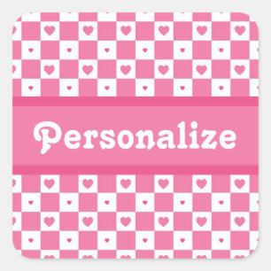 名前のかわいいピンクおよび白いハートのかわいらしい正方形 スクエアシール