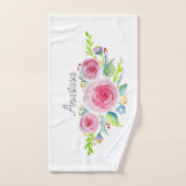 名前のかわいい女の子ピンクの水彩の花 バスタオルセット (ハンドタオル)