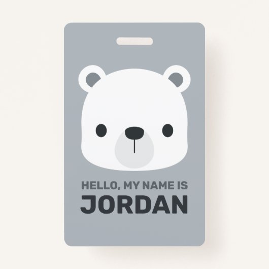 . .名前のかわいい小さなパーソナライズされたホッキョクグマ バッジ (正面)
