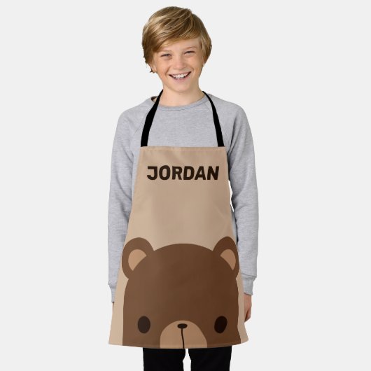 名前のかわいい小さな茶色パーソナライズされたの熊 エプロン (着用した状態)