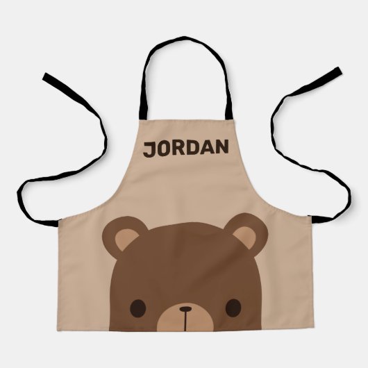 名前のかわいい小さな茶色パーソナライズされたの熊 エプロン (正面)