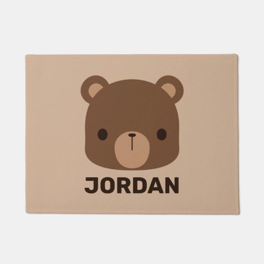 名前のかわいい小さな茶色パーソナライズされたの熊 ドアマット (正面)