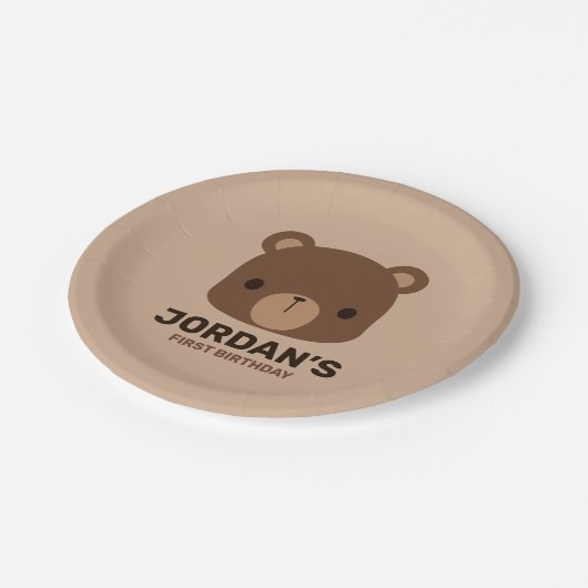 名前のかわいい小さな茶色パーソナライズされたの熊 ペーパープレート (アングル)