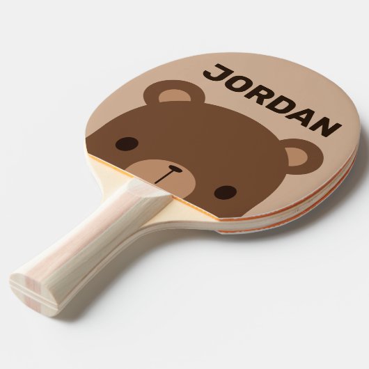 名前のかわいい小さな茶色パーソナライズされたの熊 卓球ラケット (正面アングル)
