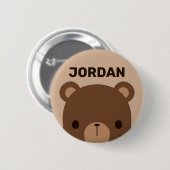 名前のかわいい小さな茶色パーソナライズされたの熊 缶バッジ (正面&裏面)