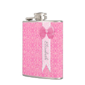 名前のかわいらしいピンクの円形浮彫りのダマスク織のかわいい弓 フラスク (左)